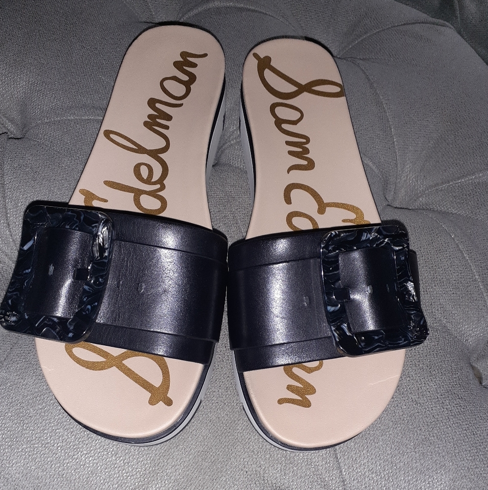 Sam Edelman Black Slide Sandals with Buckle - Picture 3 of 8